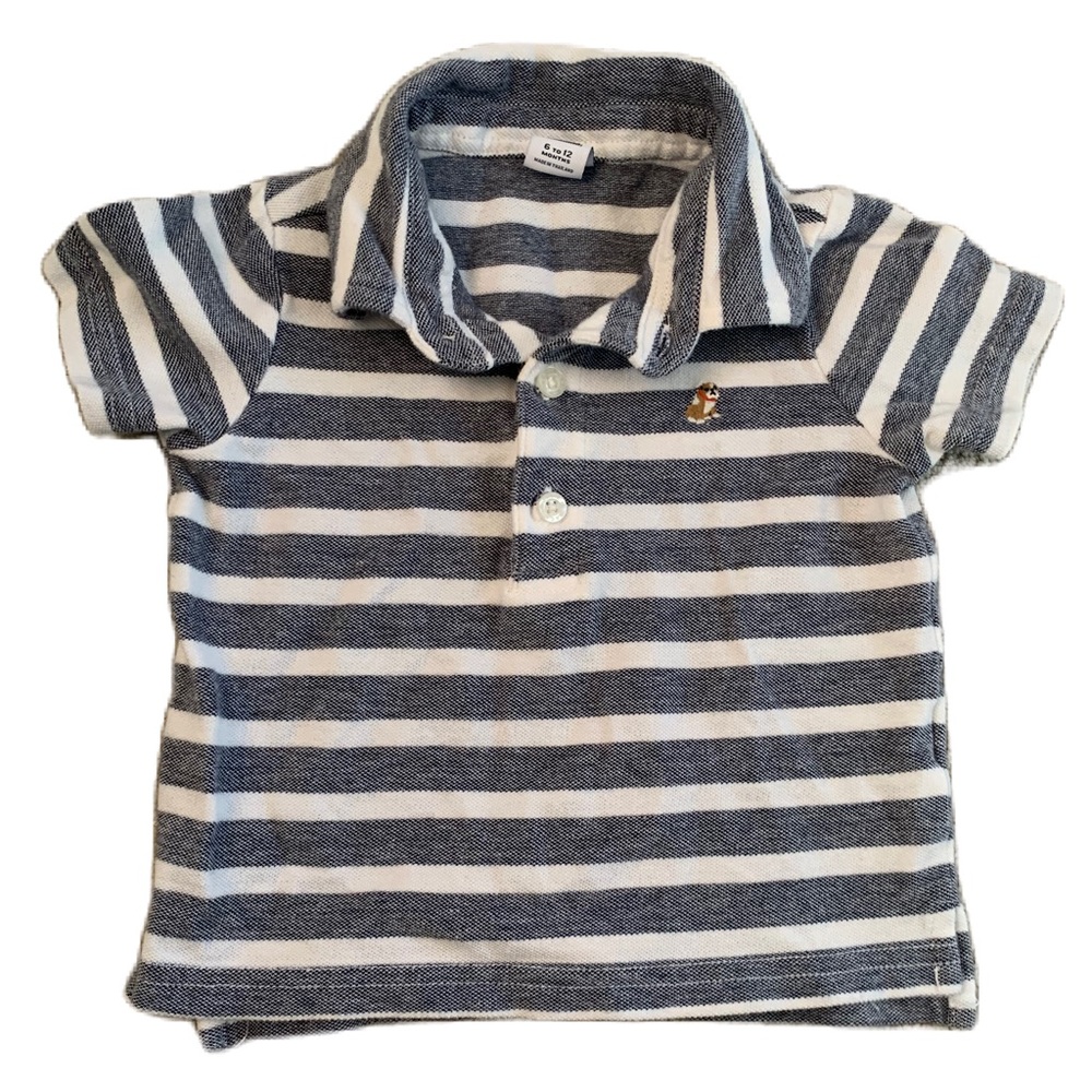 Janie and Jack baby boy striped polo bulldog embroidery. Size 6-12